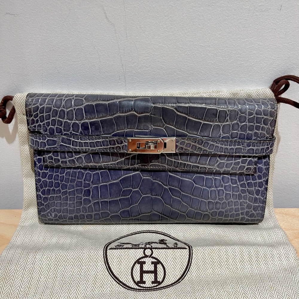 SOLD Hermes Alligator Kelly Longue Wallet Blue
